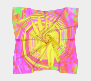 Square Scarves for Women, Yellow Sunflower on a Psychedelic Swirl
