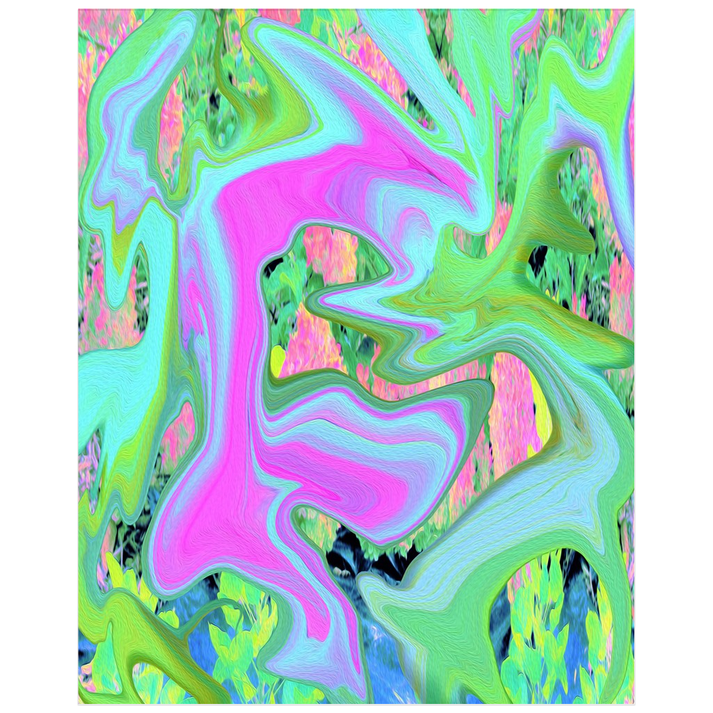 Posters, Retro Pink and Light Blue Liquid Art on Hydrangea - Vertical