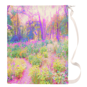 Large Laundry Bags, Illuminated Pink and Coral Impressionistic Landscape