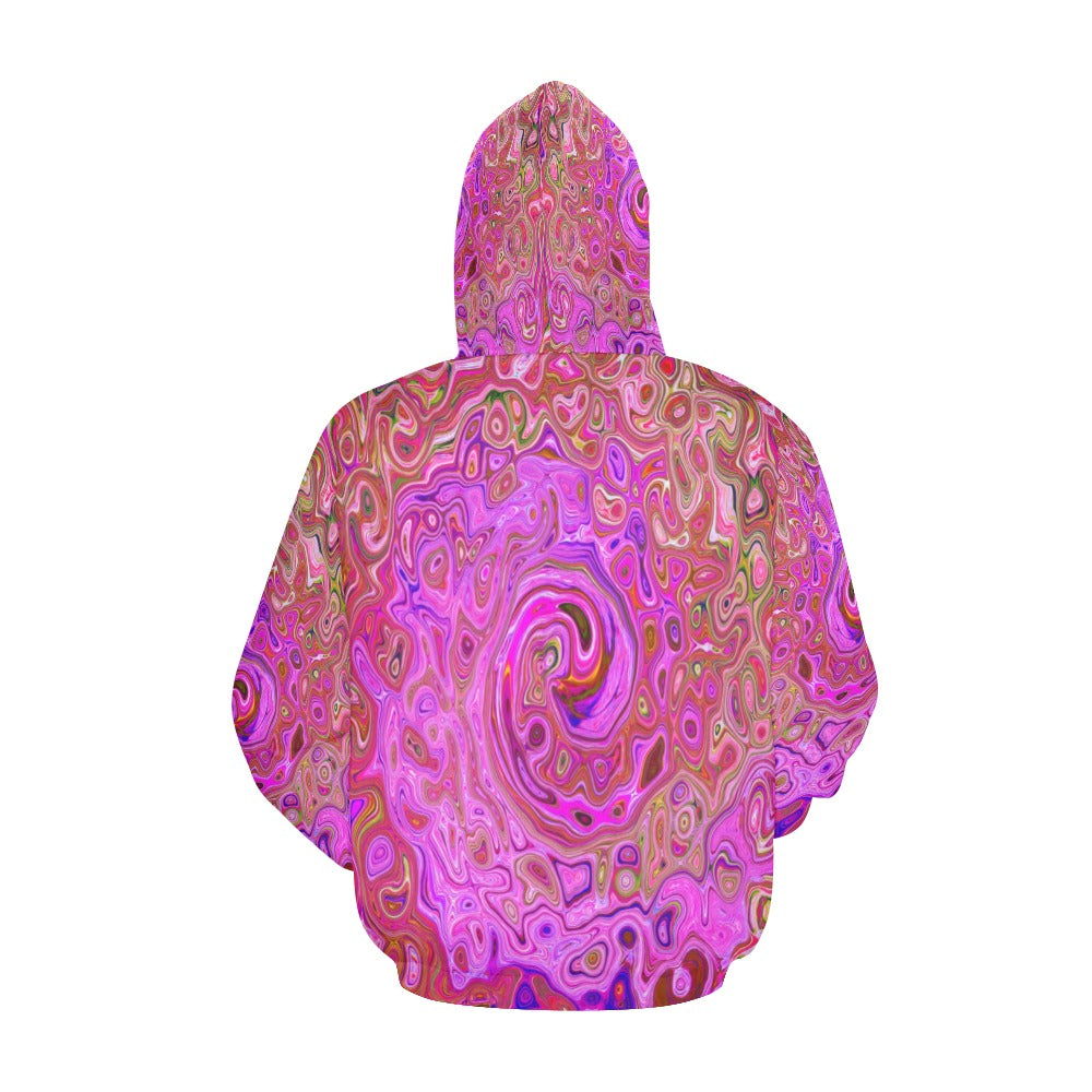 Hoodies for Men, Hot Pink Marbled Colors Abstract Retro Swirl