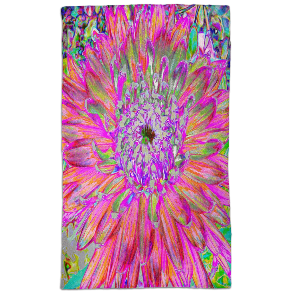 Hand Towels, Colorful Rainbow Abstract Decorative Dahlia Flower