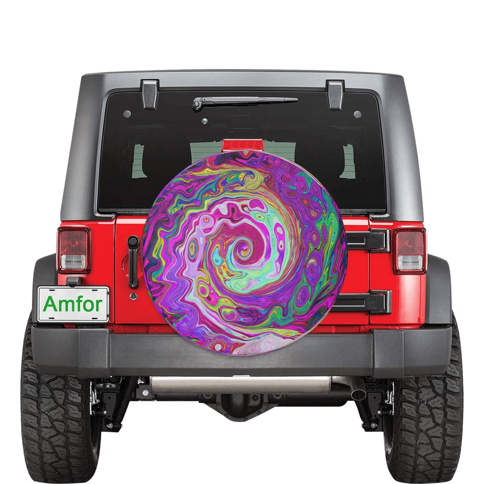 Spare Tire Covers, Groovy Abstract Retro Magenta Rainbow Swirl - Medium