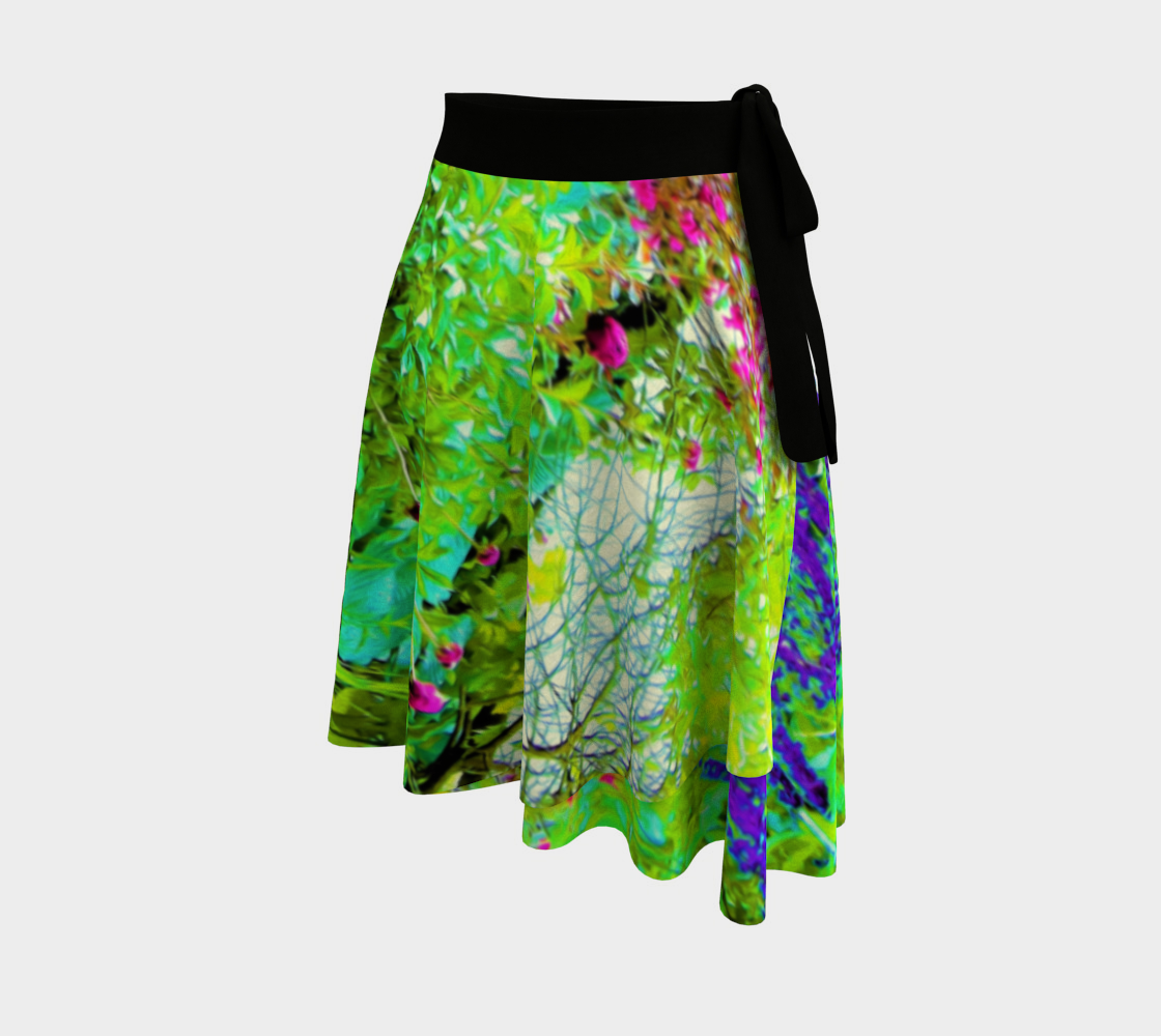 Artsy Wrap Skirt, Green Spring Garden Landscape with Peonies