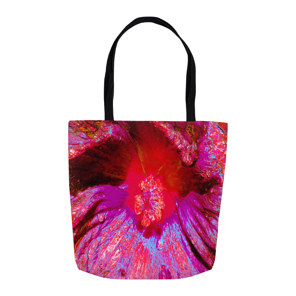 Tote Bags, Psychedelic Trippy Retro Red Hibiscus Flower