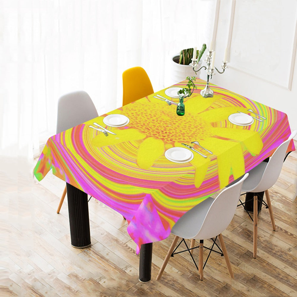 Tablecloths for Rectangle Tables, Yellow Sunflower on a Psychedelic Swirl