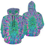 Hoodies for Men, Psychedelic Magenta, Aqua and Lime Green Dahlia