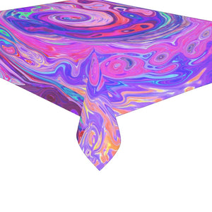 Tablecloths for Rectangle Tables, Retro Purple and Orange Abstract Groovy Swirl