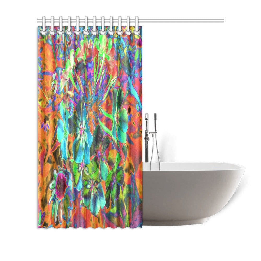 Shower Curtains, Blooming Abstract Blue and Lime Green Flower