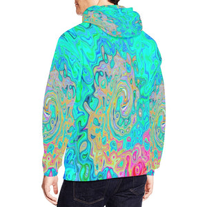 Hoodies for Men, Groovy Abstract Retro Rainbow Liquid Swirl