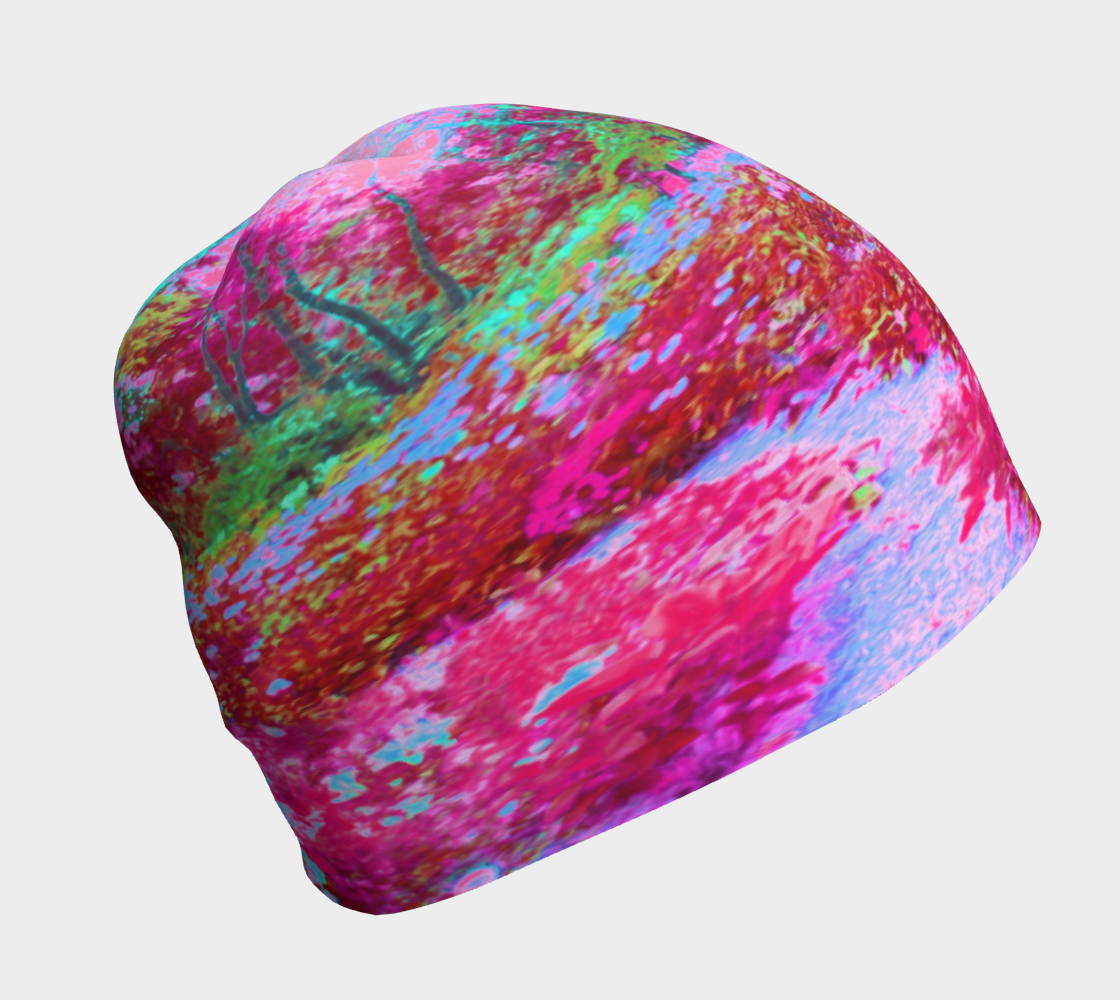 Beanie Hats for Women, Impressionistic Red and Pink Garden Landscape
