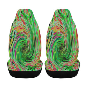 Car Seat Covers, Cool Abstract Lime Green and Black Floral Swirl