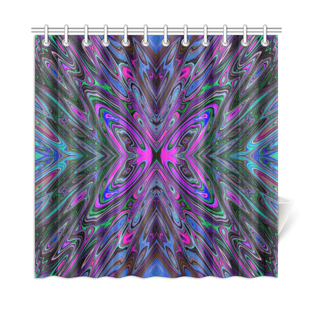 Shower Curtains, Trippy Magenta, Blue and Green Abstract Butterfly