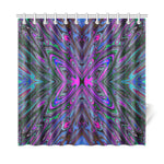 Shower Curtains, Trippy Magenta, Blue and Green Abstract Butterfly