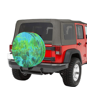Spare Tire Covers, Trippy Lime Green and Blue Impressionistic Landscape - Large