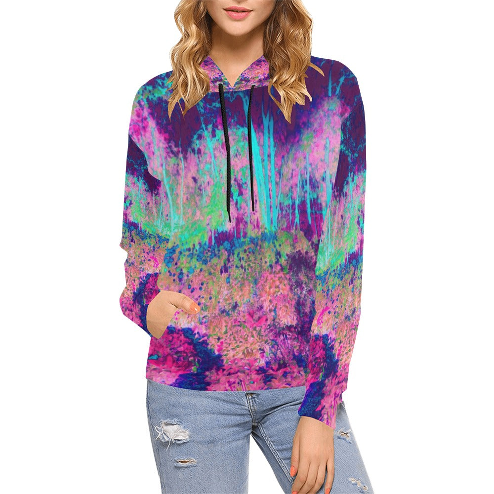 Hoodies for Women, Impressionistic Purple and Hot Pink Garden Landscape