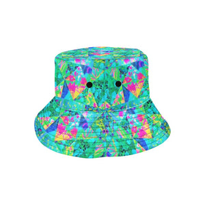 Bucket Hats, Garden Quilt Painting with Hydrangea and Blues