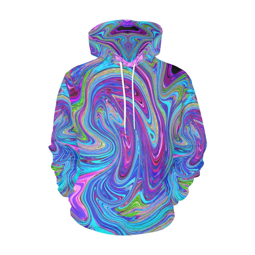 Hoodies for Women, Blue, Pink and Purple Groovy Abstract Retro Art