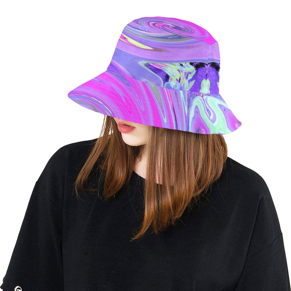 Bucket Hats, Colorful Hot Pink and Purple Boho Hippie Swirl