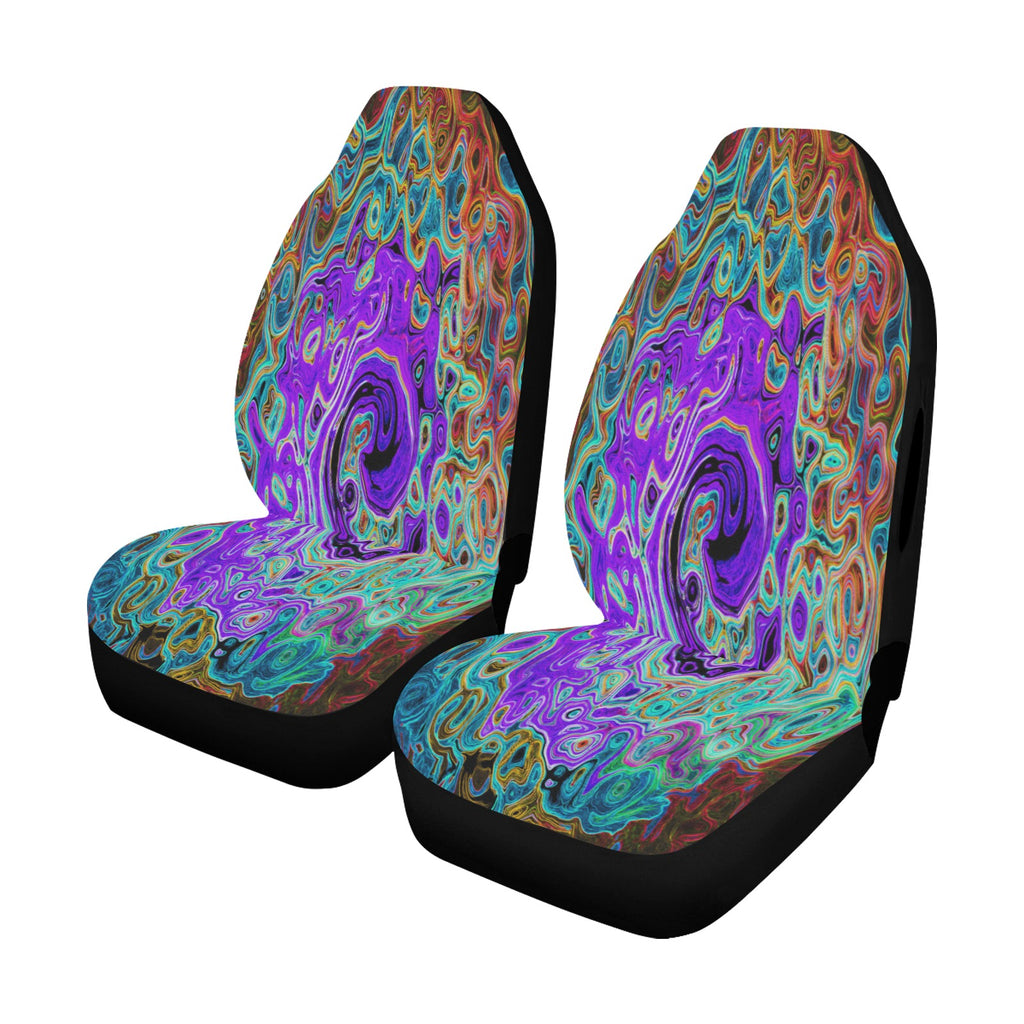 Car Seat Covers, Purple Colorful Groovy Abstract Retro Liquid Swirl