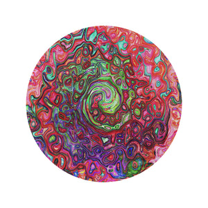 Round Throw Blankets, Watercolor Red Groovy Abstract Retro Liquid Swirl