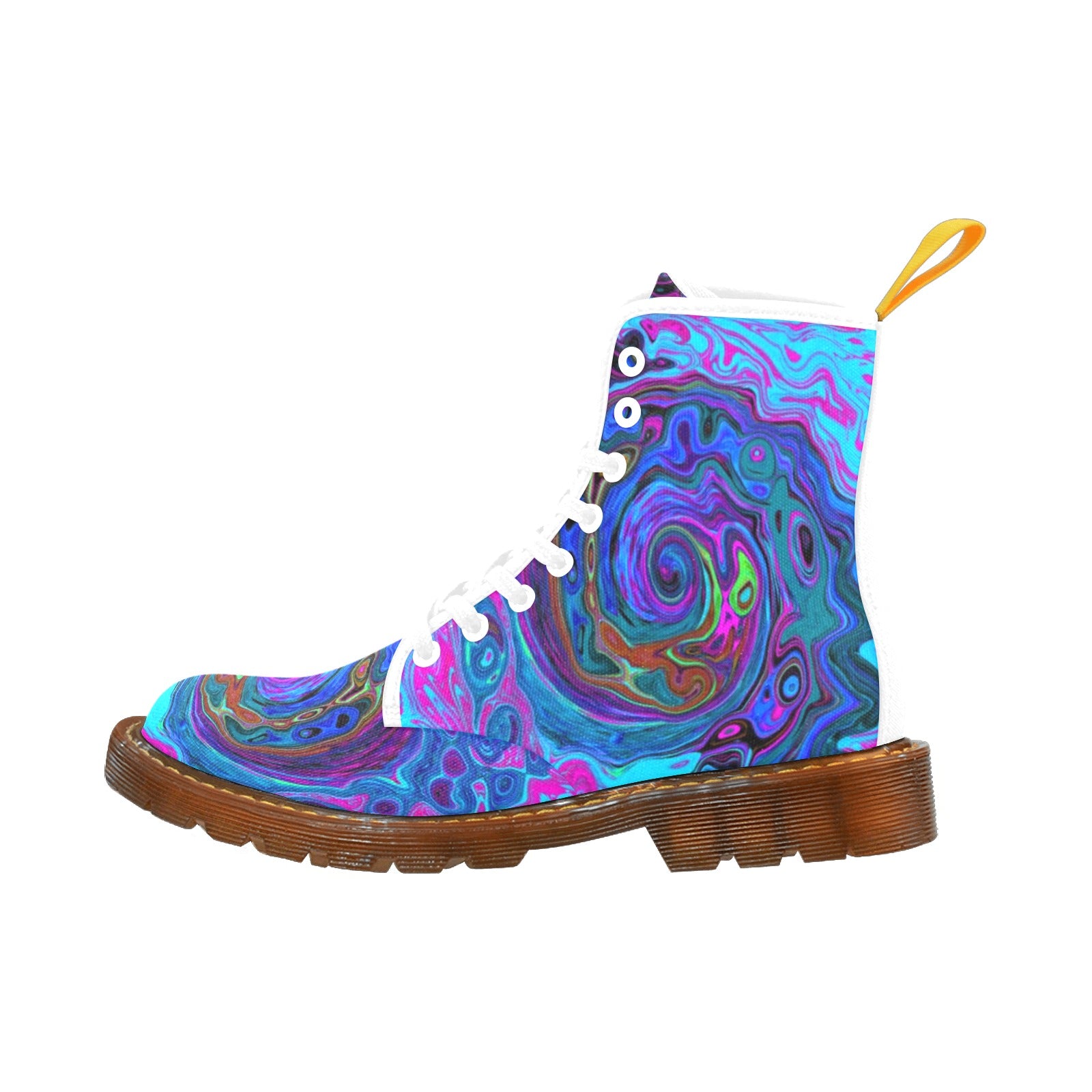 Boots for Women, Groovy Abstract Retro Blue and Purple Swirl - White