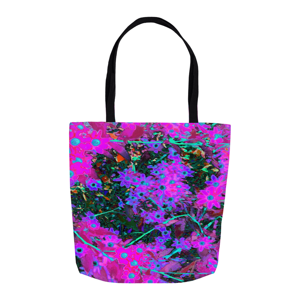 Floral Tote Bags, Pretty Hot Pink, Magenta and Aqua Blue Flowers