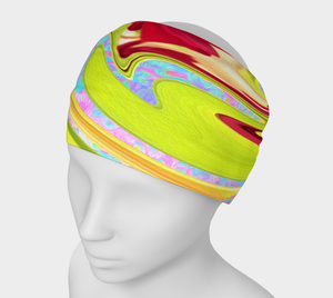 Wide Fabric Headband, Painted Red Rose on Yellow and Blue Abstract, Face Covering