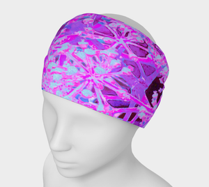 Wide Fabric Headband, Cool Abstract Retro Nature in Hot Pink and Purple, Face Covering