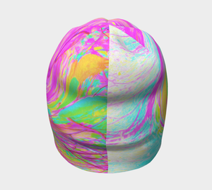 Beanie Hat, Groovy Abstract Pink and Blue Liquid Swirl