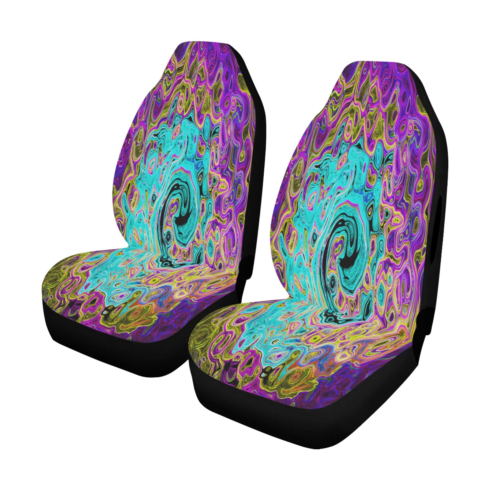 Car Seat Covers, Icy Aqua Blue Groovy Abstract Retro Liquid Swirl