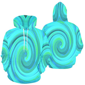 Hoodies for Women, Groovy Cool Abstract Aqua Liquid Art Swirl