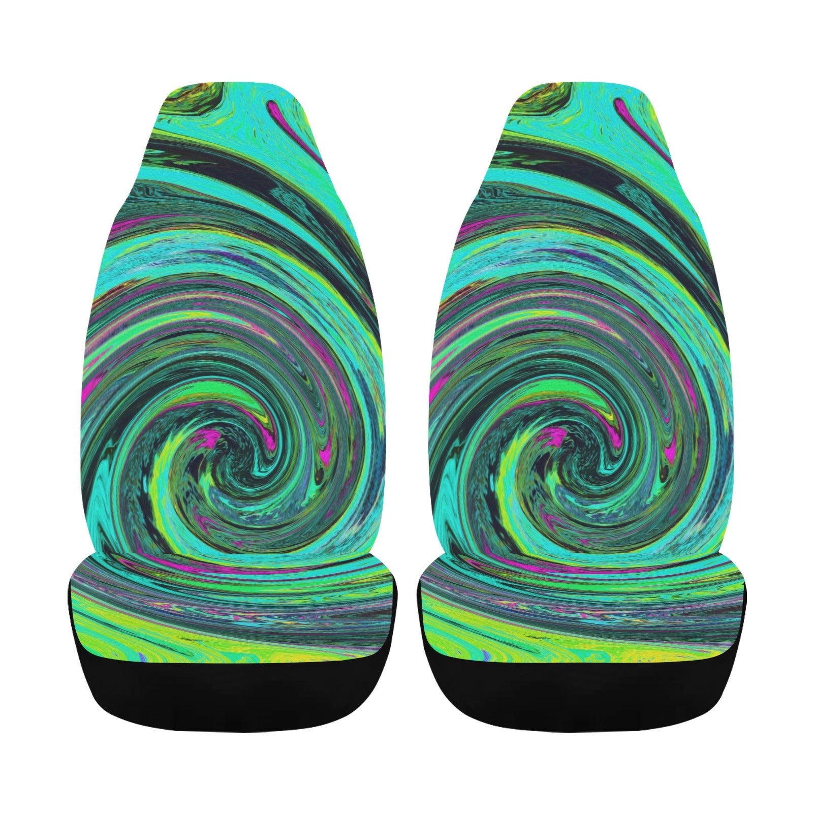 Car Seat Covers, Groovy Abstract Retro Green and Magenta Swirl