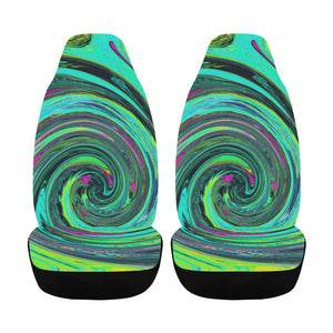 Car Seat Covers, Groovy Abstract Retro Green and Magenta Swirl