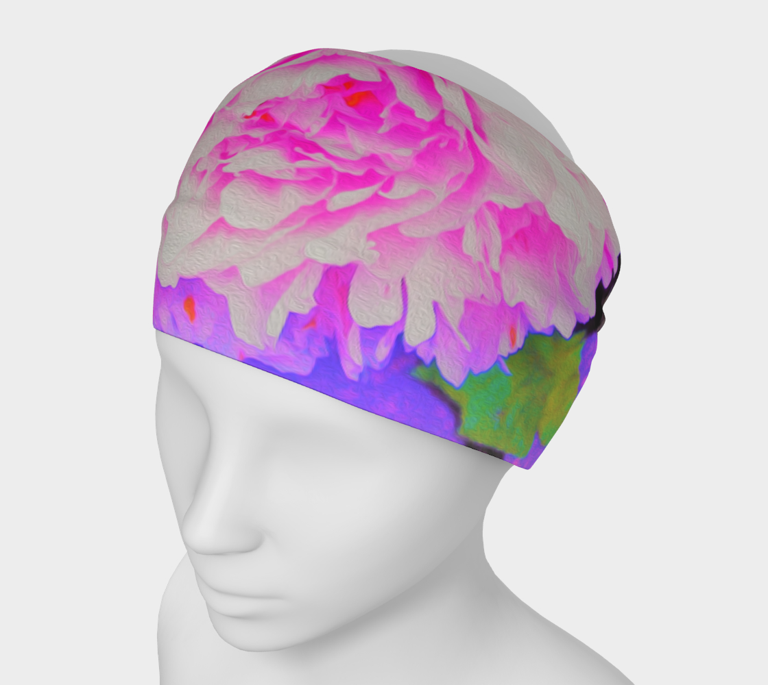 Wide Fabric Headband, Electric Pink Peonies in the Colorful Garden, Face Covering