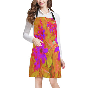 Apron with Pockets, Colorful Ultra-Violet, Magenta and Red Wildflowers