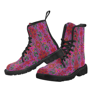 Boots for Women, Cool Trippy Magenta, Red and Green Wavy Pattern - Black