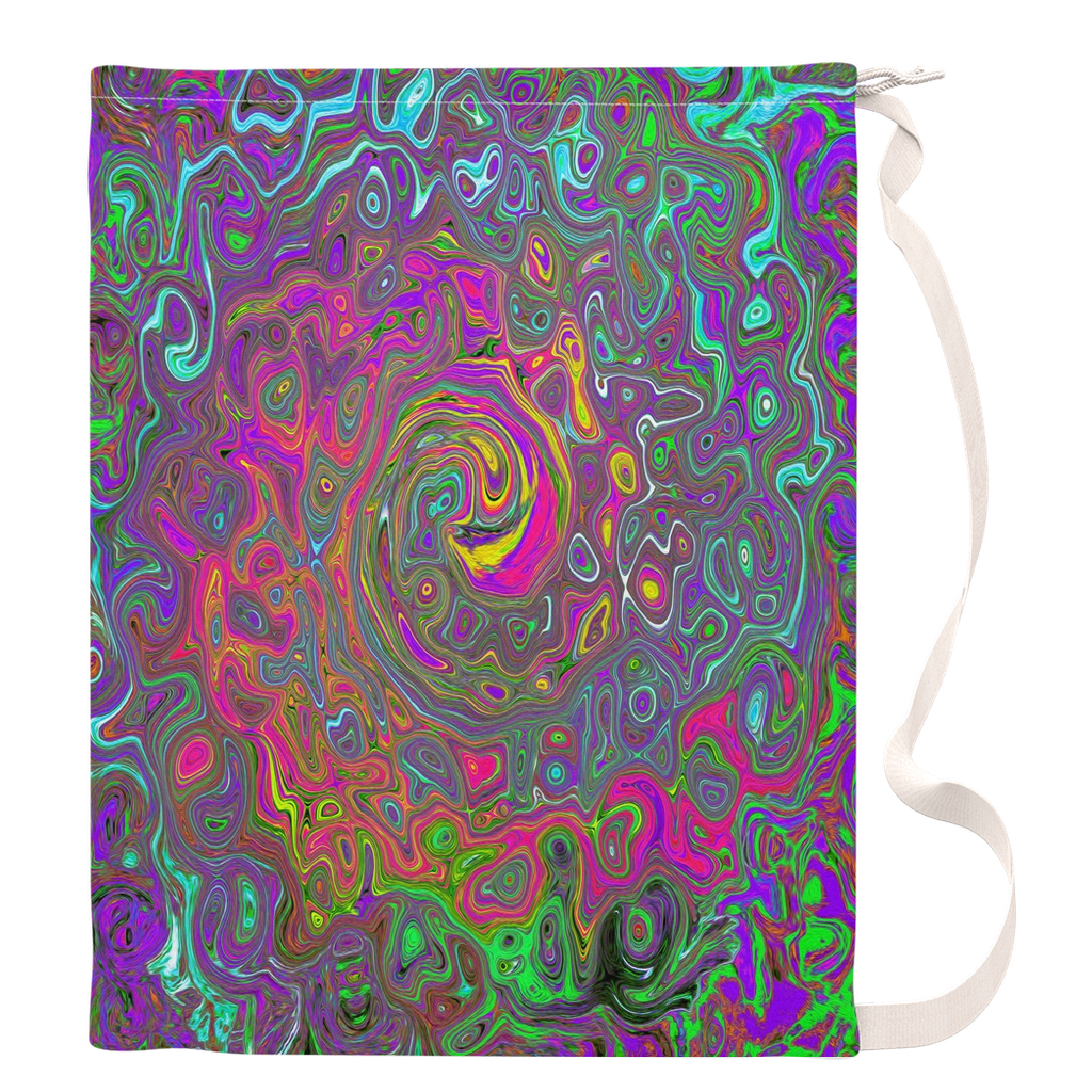 Laundry Bags, Trippy Hot Pink Abstract Retro Liquid Swirl - Large