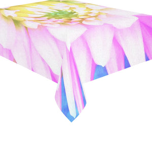 Tablecloths for Rectangle Tables, Pretty Pink, White and Yellow Cactus Dahlia Macro