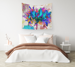 Colorful Floral Wall Tapestries, Stunning Watercolor Rainbow Cactus Dahlia