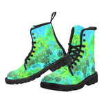Boots for Women, Trippy Lime Green and Blue Impressionistic Landscape - Black