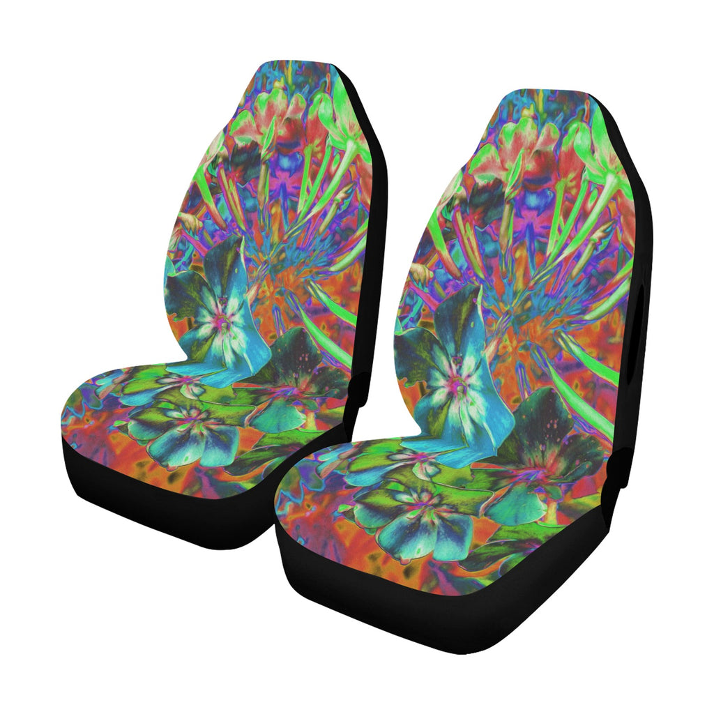 Car Seat Covers, Blooming Abstract Blue and Lime Green Flower