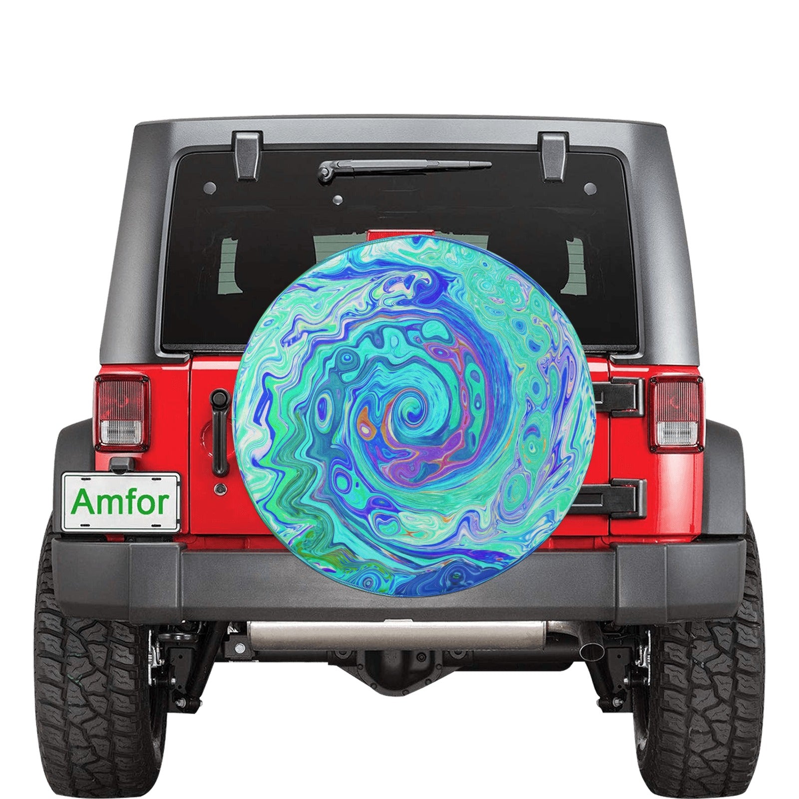 Spare Tire Covers, Groovy Abstract Ocean Blue and Green Liquid Swirl - Large