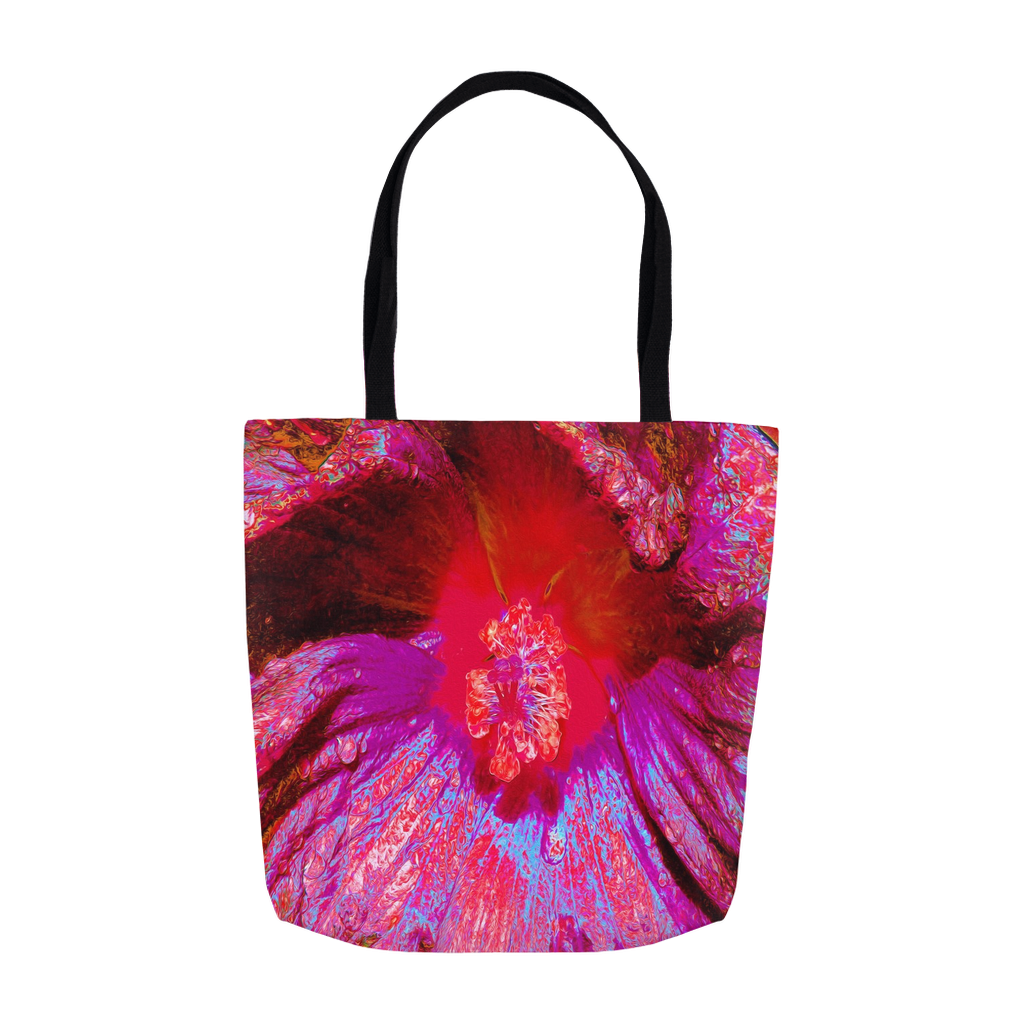 Tote Bags, Psychedelic Trippy Retro Red Hibiscus Flower