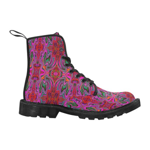 Boots for Women, Cool Trippy Magenta, Red and Green Wavy Pattern - Black