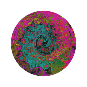 Round Throw Blankets, Trippy Turquoise Abstract Retro Liquid Swirl