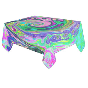 Tablecloths for Rectangle Tables, Groovy Abstract Aqua and Navy Lava Swirl