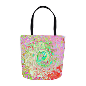 Tote Bags, Groovy Abstract Retro Pastel Green Liquid Swirl