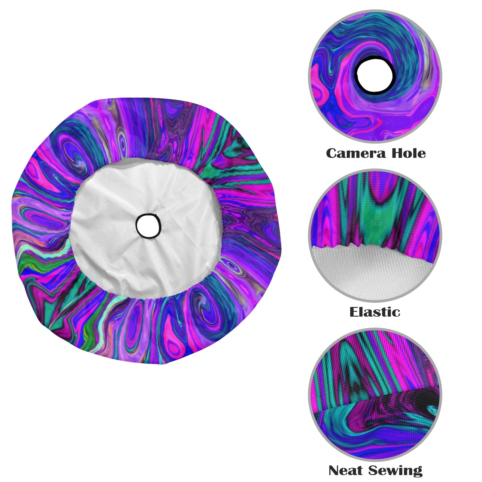 Spare Tire Cover with Backup Camera Hole - Groovy Abstract Retro Magenta and Purple Swirl - Large