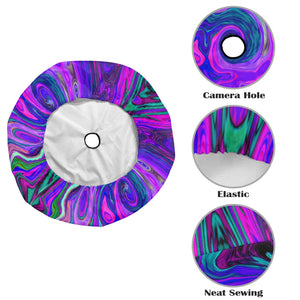 Spare Tire Cover with Backup Camera Hole - Groovy Abstract Retro Magenta and Purple Swirl - Large