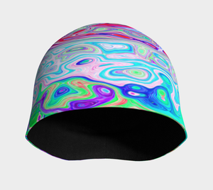 Beanie Hat, Groovy Abstract Retro Pink and Green Swirl